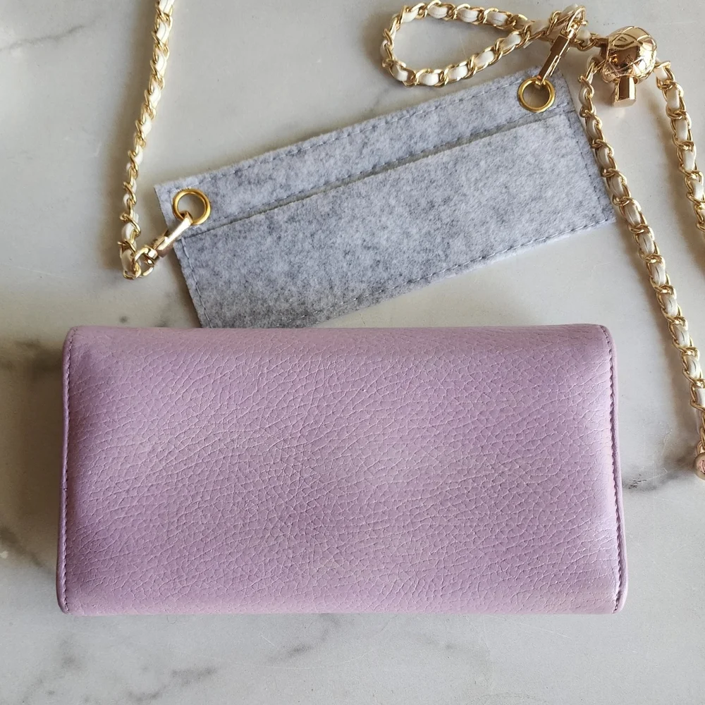 Gucci Lavendar Long Front Flap Wallet on Chain, Handpainted Flowes - Picture 3 of 13